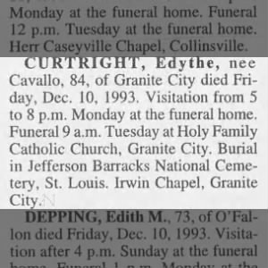 Obituary for Edythe CURTRIGHT
