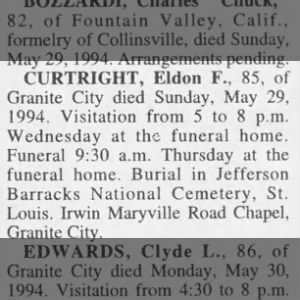Obituary for Eldon F CURTRIGHT