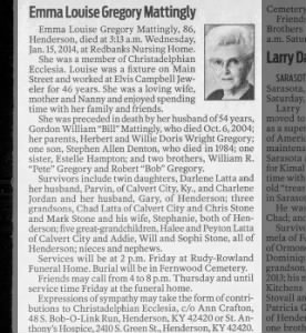 Obituary for Emma Louise Gregory Mattingly