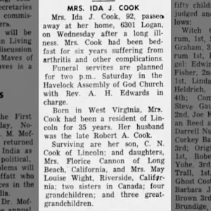 Obituary for IDA J. COOK
