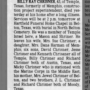 Obituary for BILLY RAY CHRISNER