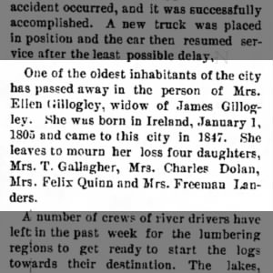 Gillogley Mrs Ellen death notice 1893