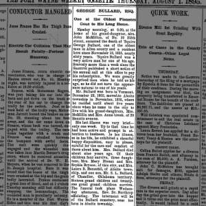George Bullard obituary - The Fort Wayne Weekly Gazette - Thursday, August 1 1895