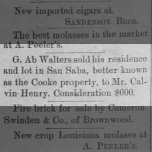 G Ab Walters sells property, “Cooke Property” to Calvin Henry. $600