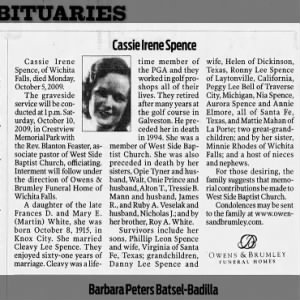 Obituary for Cassie Irene Spence