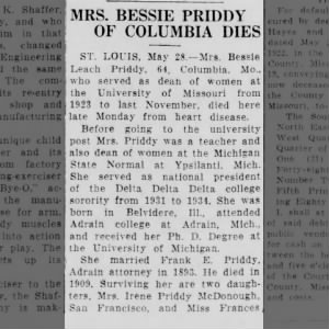 Obituary for Bessie Leach PRIDDY