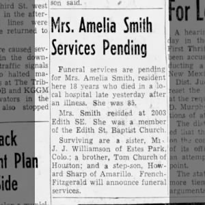 Mrs. Amelia Smith Services Pending