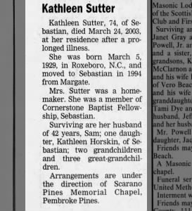 Obituary for Kathleen Sutter