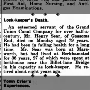 Obituary for Henry Lock-keeper