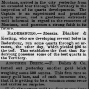 Radersburg Mining Report