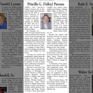 Obituary for Priscilla G. Parsons