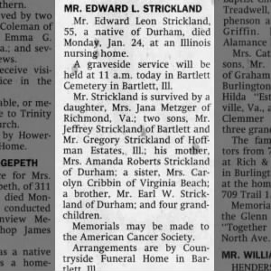 Obituary for Edward Leon STRICKLAND