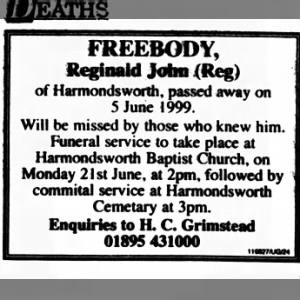 Obituary for Reginald John FREEBODY