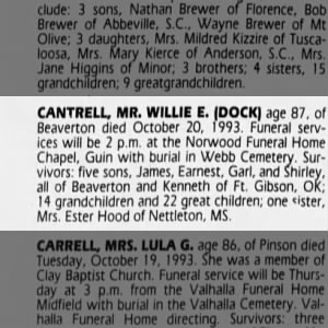 Obituary for WILLIAM E "DOCK" CANTRELL