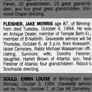 Obituary for JAKE FLEISHER MORRIS