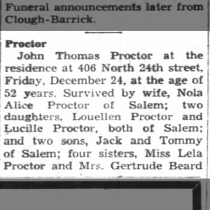 Obituary for John Thomas Proctor