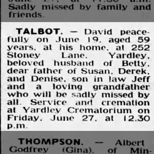 Obituary for David TALBOT