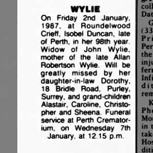 Obituary for Isobel WYLIE