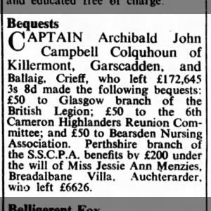 1945 09 01 Sat Perthshire Advertiser Pg8_Bequests