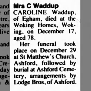 Caroline Waddup nee Nurthen from Staines, Ashford & Egham News 7 Jan 1999