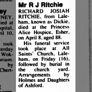 Obituary for R J Ritchie