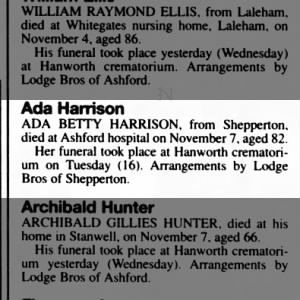 Obituary for Ada Harrison