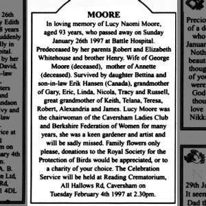 Obituary for Lucy Naomi MOORE