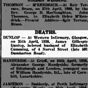 Obituary for James Gillespie DUNLOP