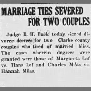 Divorce Margareta vs Hans Lof 22 Apr 1920