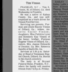 Obituary for Tim S Vinson