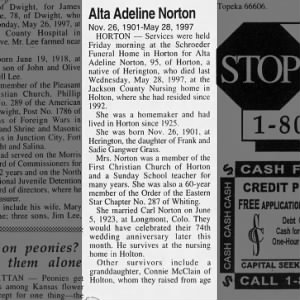 Alta Adeline Norton obituary