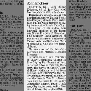 Obituary for John Horton Erickson