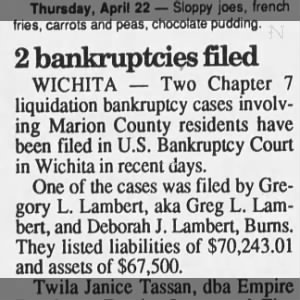 Gregory Lambert and Deborah J Lambert, The Herington Times, Herington, KS, Thu, 15 Apr 1993, pg 6
