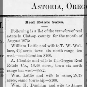 W Lattie real estate transfers 1873
