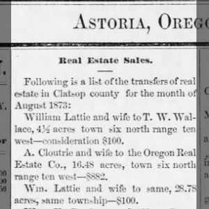 W Lattie Real Estate transfers 1873