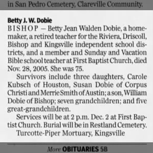 Dobie, Betty Jean Walden - Obituary