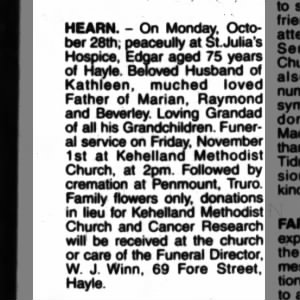 Obituary for Edgar HEARN