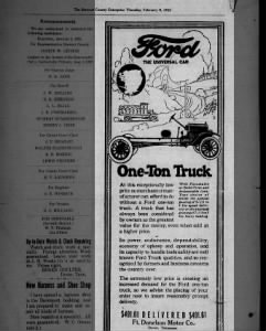 Ford advertisement in Dover Newspaper 1922-