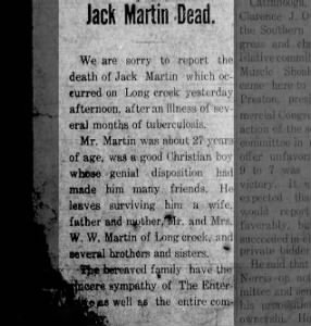Jack Martin obituary 1922