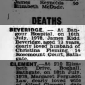 Obituary for James Kidd Beveridge