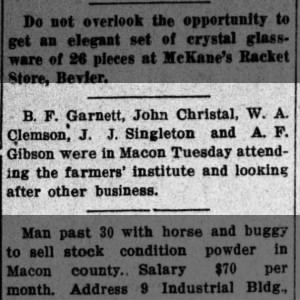 B F Garnett attends farmer's institute meeting - 14 Dec 1911 - The Macon Times-Democrat - Pg8
