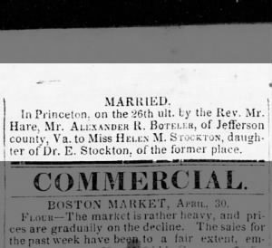 Marriage at Princeton 26 Apr 1836
