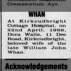 Obituary for Dora WHAN
