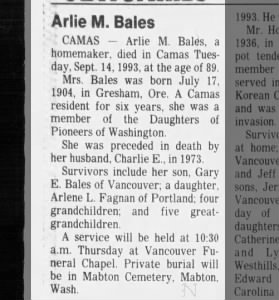 Obituary for Arlie M Bales
