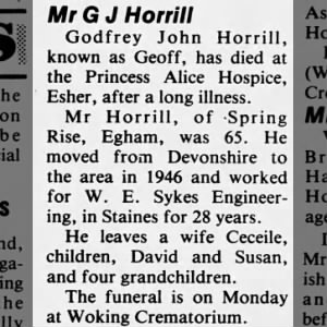 Obituary for Godfrey John Horrill