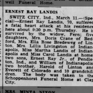 Obituary for ERNEST RAY LANDIS