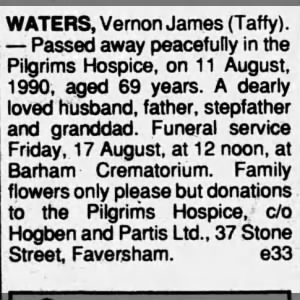 Obituary for Vernon James WATERS