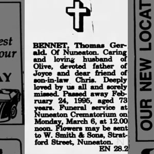 Obituary for Thomas BENNET Gerald