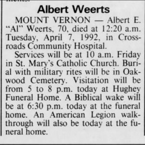 Obituary for Albert E. Weerts