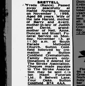 Obituary for Freda BRETTELL